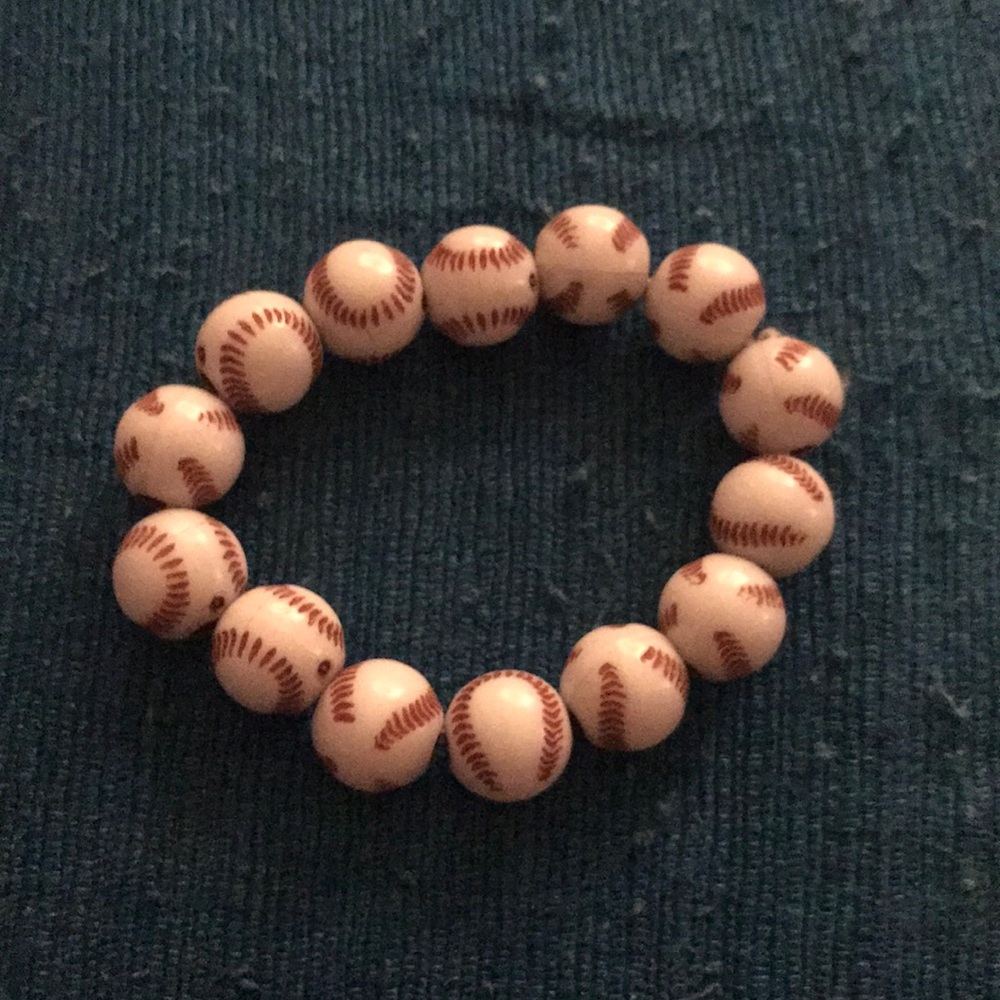 Beaded baseball stretchy bracelet